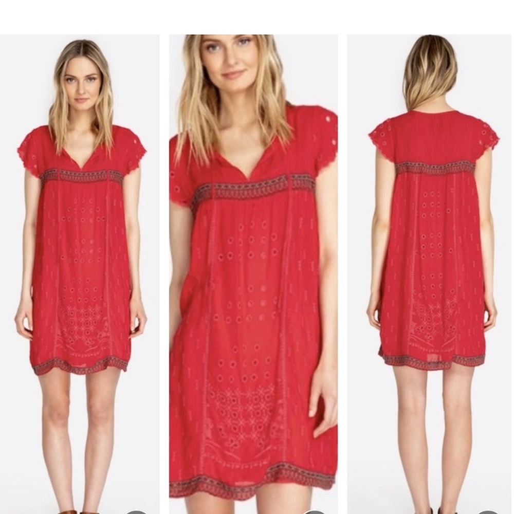 Johnny Was Red Embroidered Dress